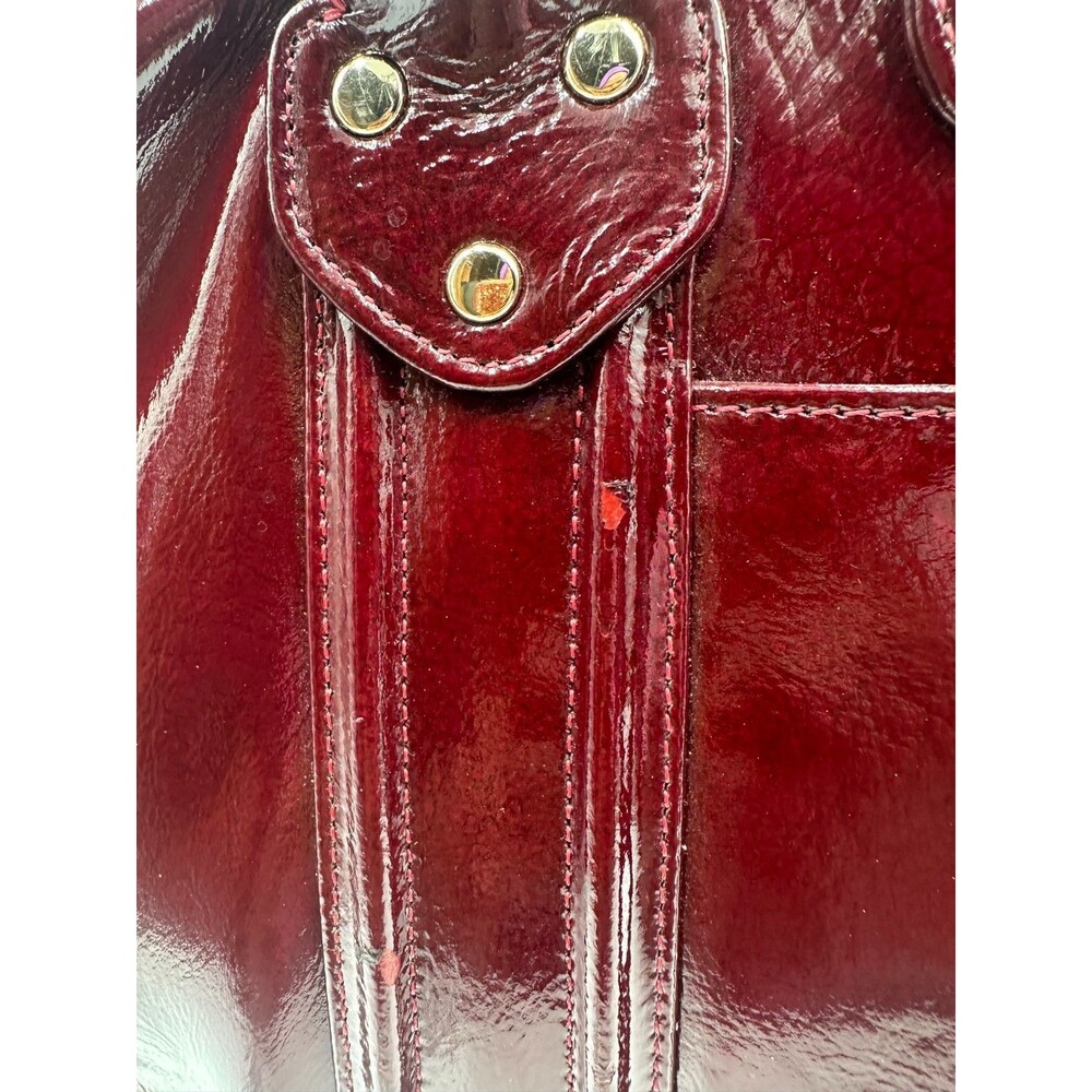 Zina Eva Burgundy Patent Leather Satchel Bag Gold Hardware Crossbody NWT/FLAW - Picture 7 of 10